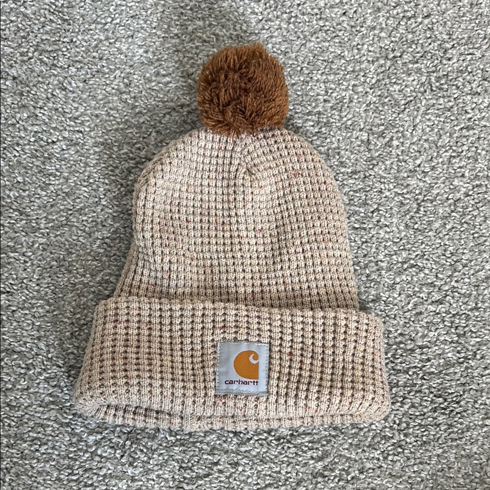 Carhartt Tan Knit Beanie with Pom